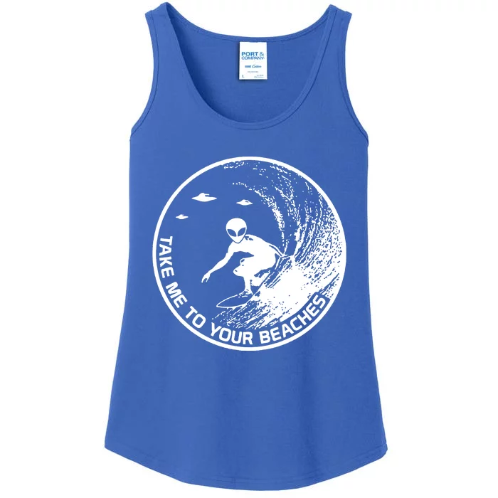 Surfing Alien Cool Surf Take Me To Your Beaches Ladies Essential Tank