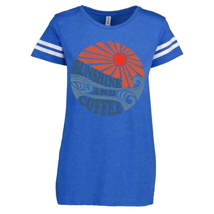 Sunshine And Coffee Funny Retro 70S Vintage Beach Vacation Enza Ladies Jersey Football T-Shirt