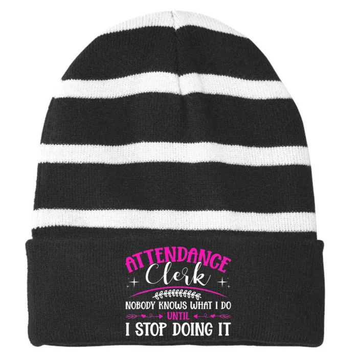 School Attendance Clerk Striped Beanie with Solid Band