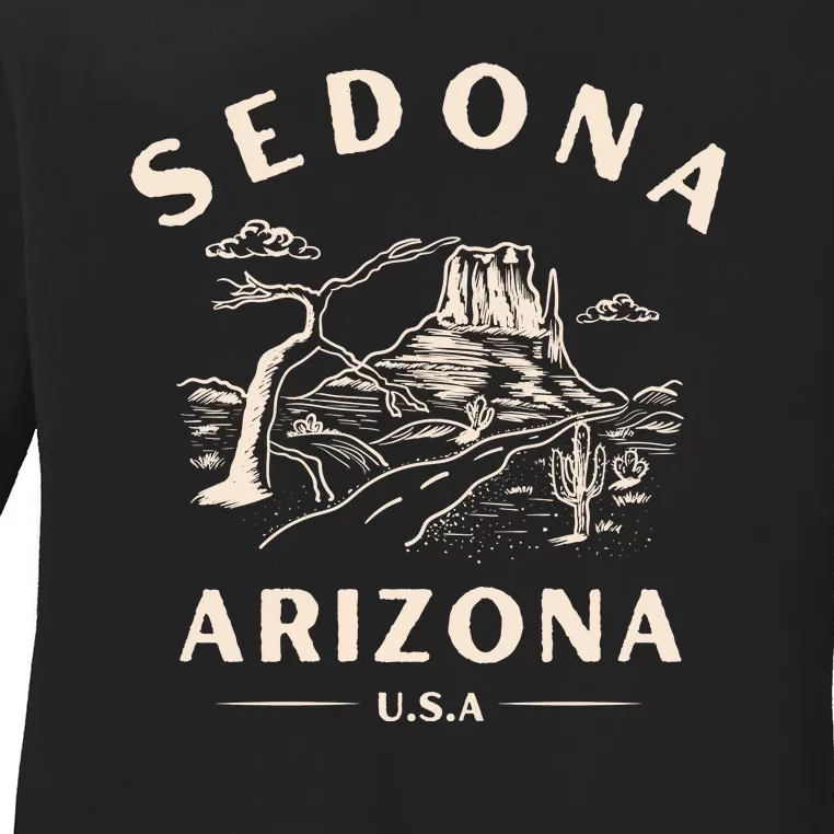 Sedona Arizona Cactus Sunset Desert Ladies Long Sleeve Shirt