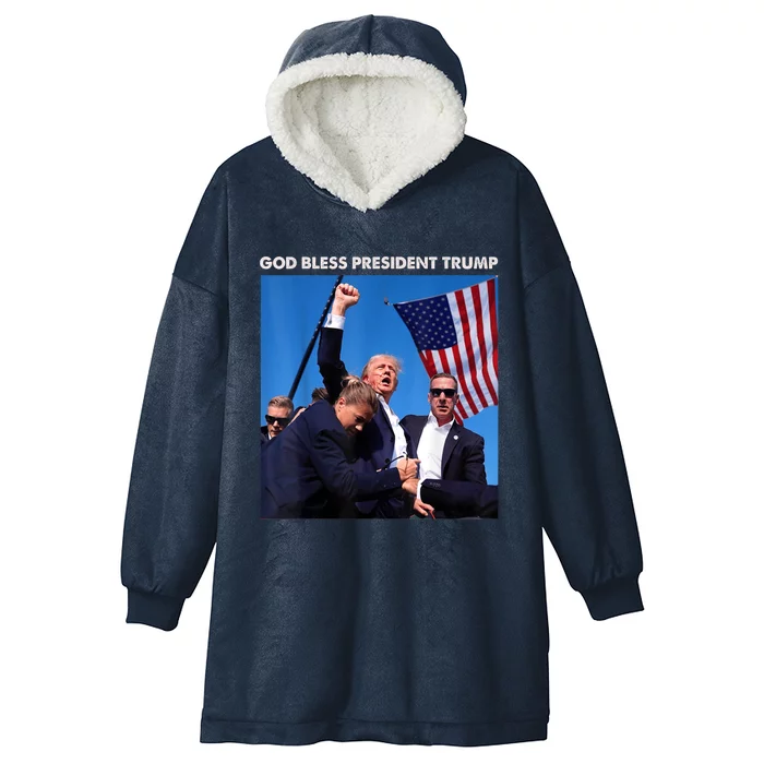 Shooting At Donald Trump Rally Gift God Bless President Trump Hooded Wearable Blanket