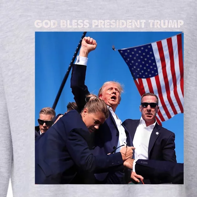 Shooting At Donald Trump Rally Gift God Bless President Trump Cropped Pullover Crew