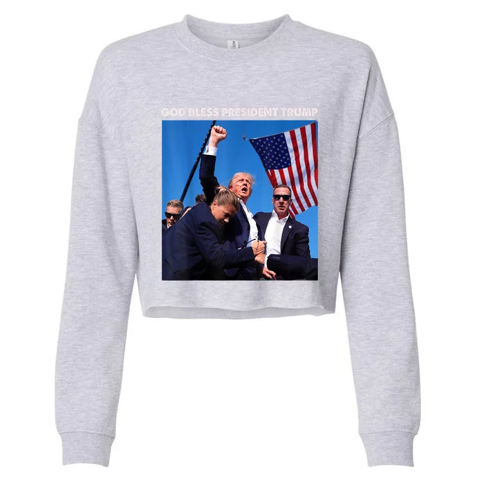 Shooting At Donald Trump Rally Gift God Bless President Trump Cropped Pullover Crew