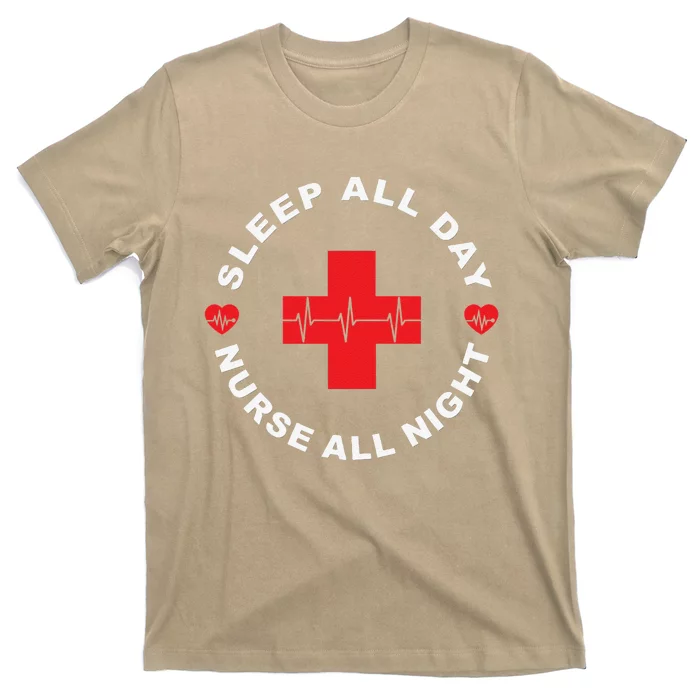 Sleep All Day Nurse All Night Long Sleeve For Nurses T-Shirt