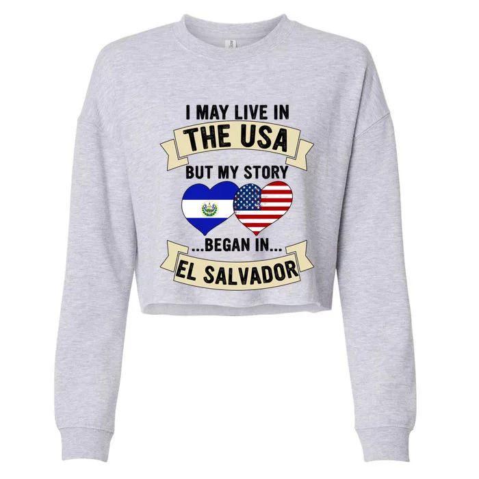 Salvadoran American Dad Mommy El Salvador Us Flag Heart Gift Cropped Pullover Crew