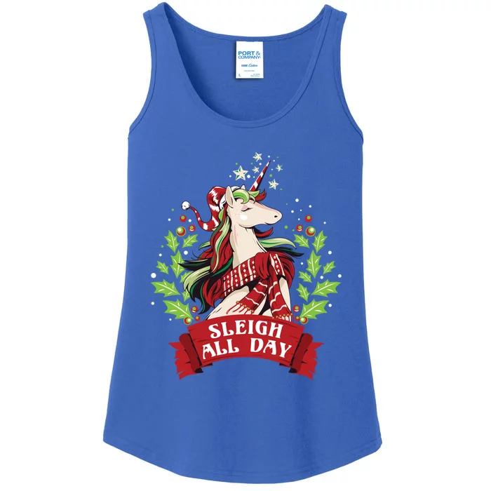 Sleigh All Day Cute Santa Unicorn Christmas Great Gift Ladies Essential Tank