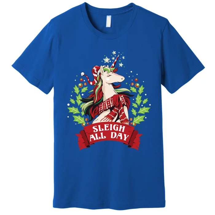 Sleigh All Day Cute Santa Unicorn Christmas Great Gift Premium T-Shirt