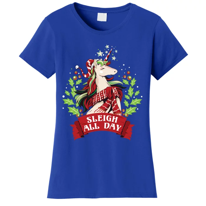 Sleigh All Day Cute Santa Unicorn Christmas Great Gift Women's T-Shirt