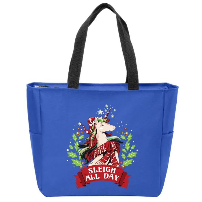 Sleigh All Day Cute Santa Unicorn Christmas Great Gift Zip Tote Bag