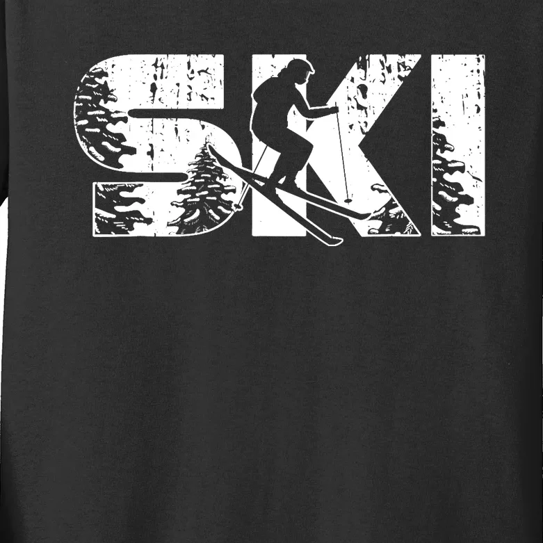 SKI Alpine Downhill Skiing Winter Sports Funny Skier Kids Long Sleeve Shirt