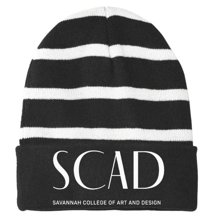 SCAD Art Deco Style College Long Sleeve Striped Beanie with Solid Band