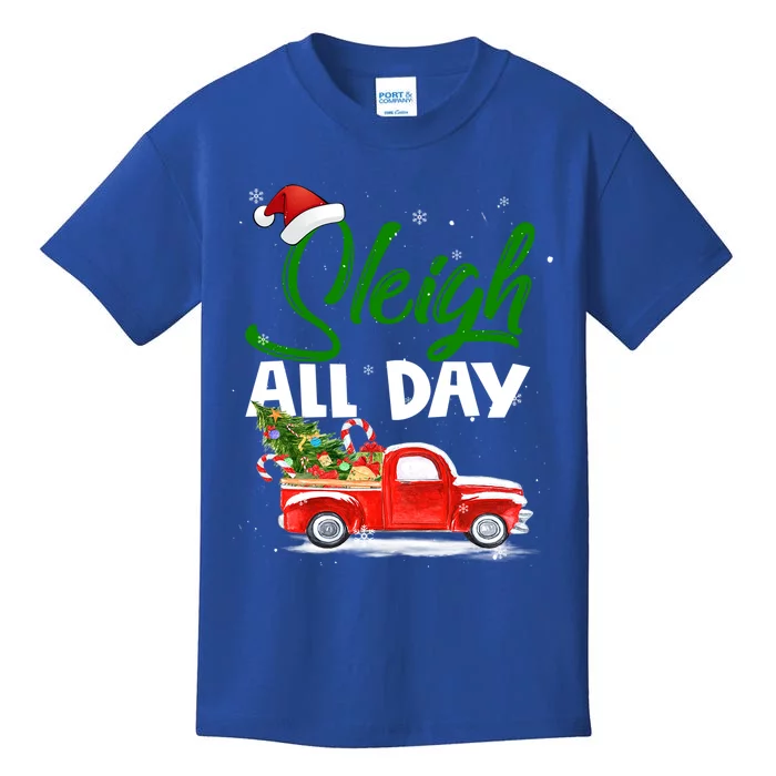 Sleigh All Day Retro Red Truck Pick Up Christmas Pajamas Gift Kids T-Shirt