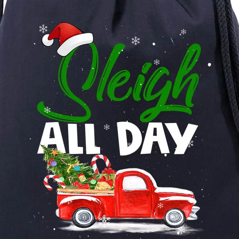 Sleigh All Day Retro Red Truck Pick Up Christmas Pajamas Gift Drawstring Bag