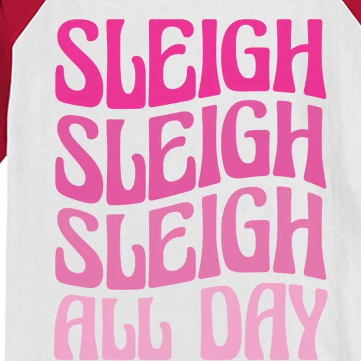 Sleigh All Day Embrace Winter Christmas Cheer Gift Kids Colorblock Raglan Jersey