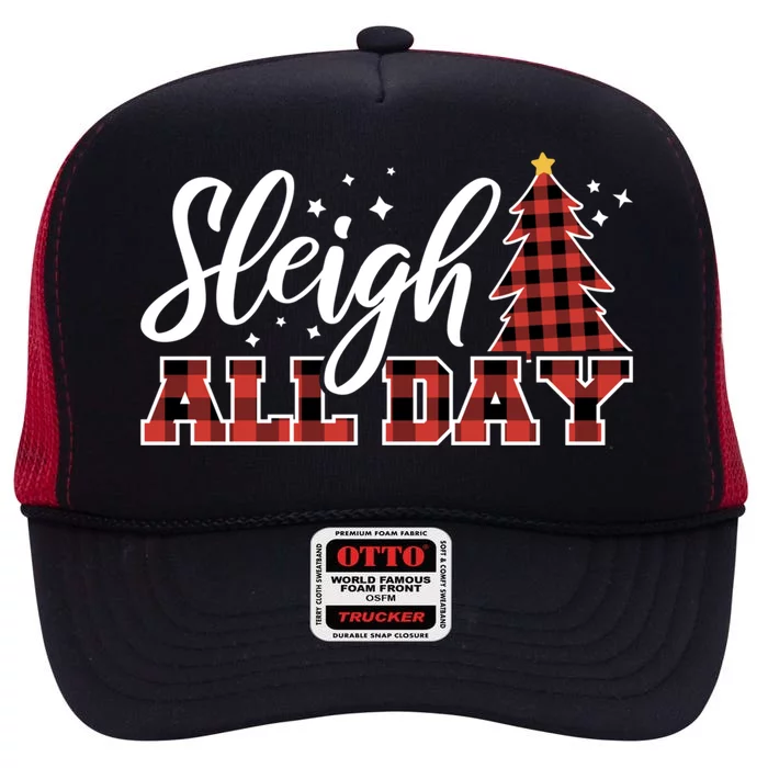 Sleigh All Day Embrace Winter Christmas Cheer Meaningful Gift High Crown Mesh Trucker Hat