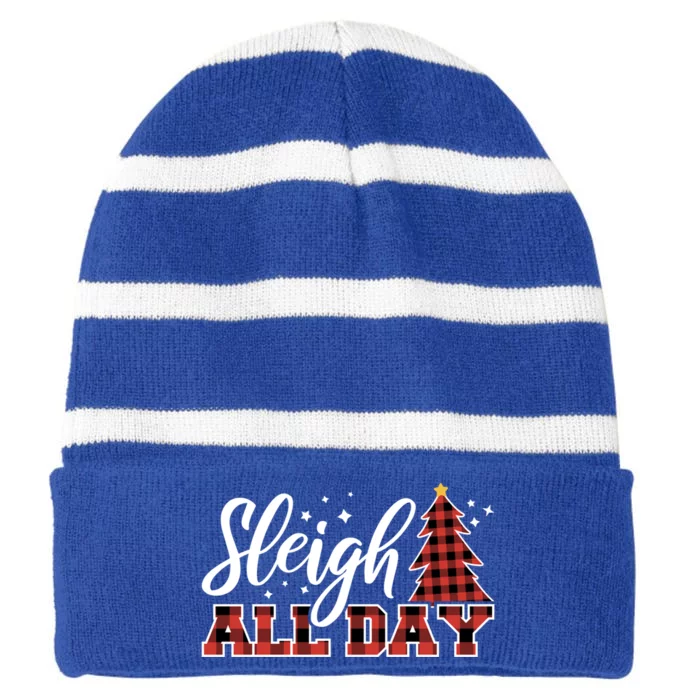 Sleigh All Day Embrace Winter Christmas Cheer Meaningful Gift Striped Beanie with Solid Band