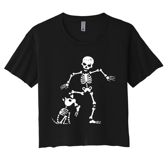 Skeleton And Dog Halloween Costume Funny Skull Women Women's Crop Top Tee