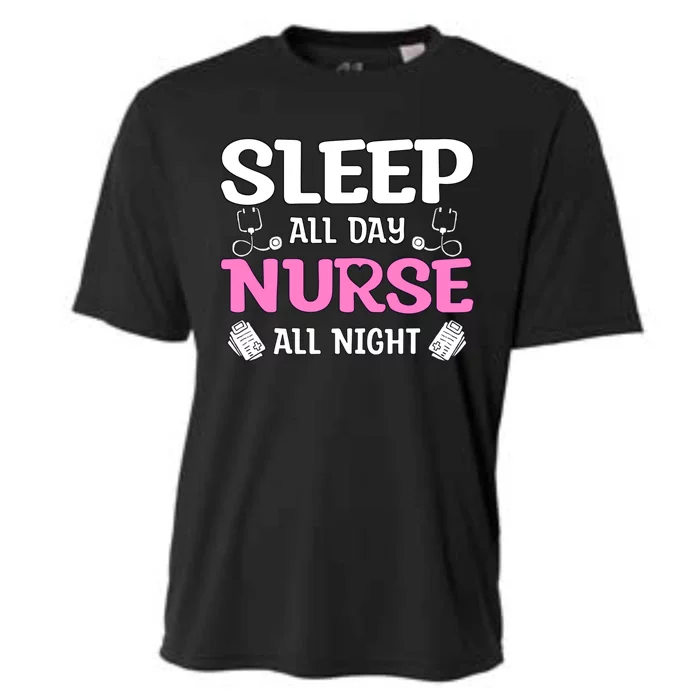 Sleep All Day Nurse All Night Night Shift Nurses Gift Cooling Performance Crew T-Shirt