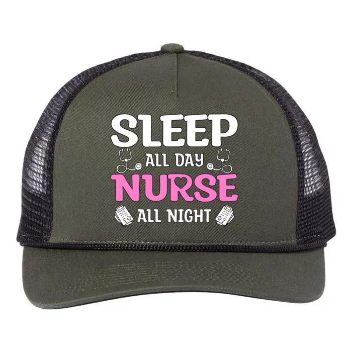 Sleep All Day Nurse All Night Night Shift Nurses Cool Gift Retro Rope Trucker Hat Cap