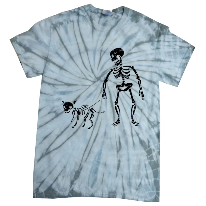 Skeleton And Dog Lazy Halloween Costume Funny Skull Pet Tie-Dye T-Shirt