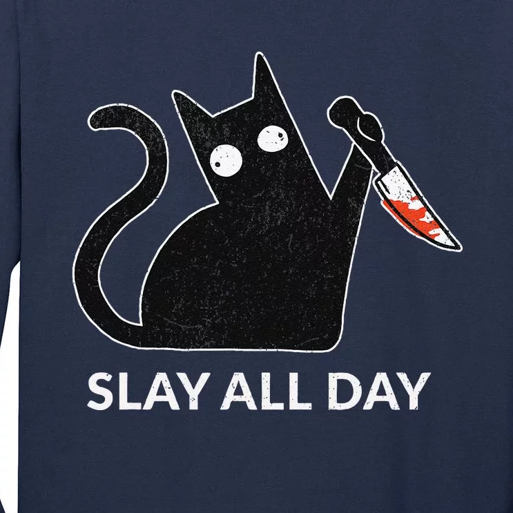 Slay All Day Halloween Cat Funny Tall Long Sleeve T-Shirt