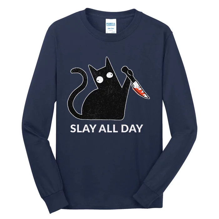 Slay All Day Halloween Cat Funny Tall Long Sleeve T-Shirt