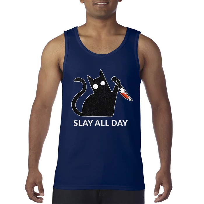 Slay All Day Halloween Cat Funny Tank Top