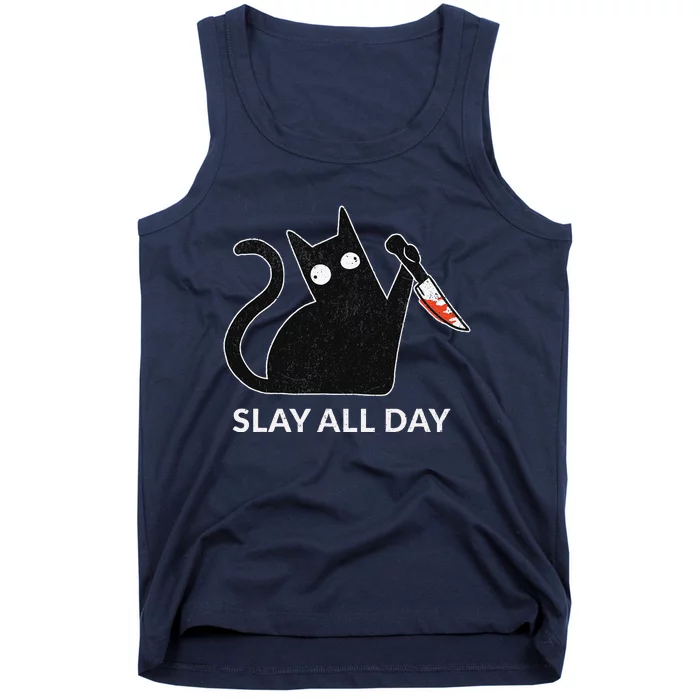 Slay All Day Halloween Cat Funny Tank Top