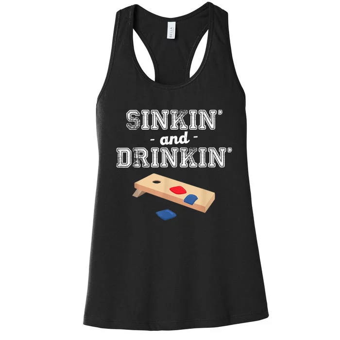 Sinkin' And Drinkin' Cornhole Playing Funny Women's Racerback Tank