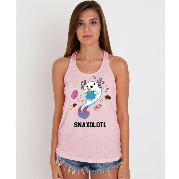 Snaxolotl Axolotl Donuts Cupcakes Candy Junk Food Women's Knotted Racerback Tank