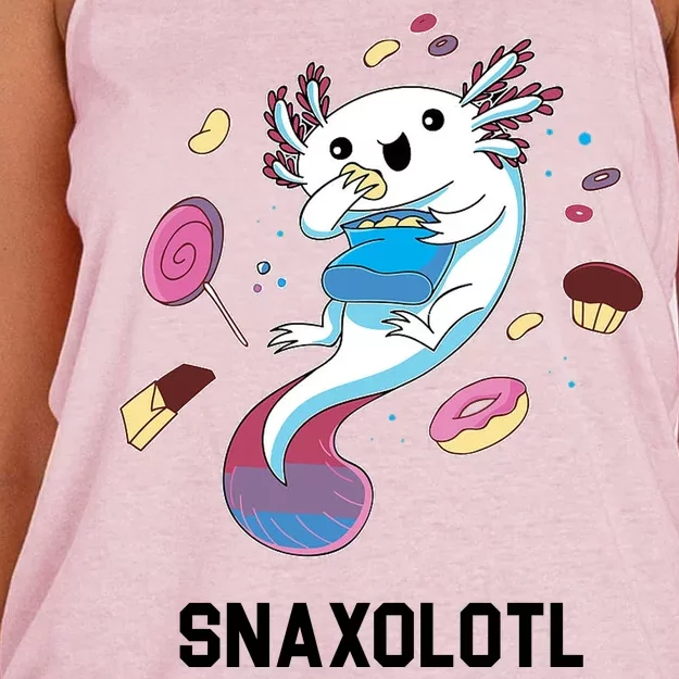 Snaxolotl Axolotl Donuts Cupcakes Candy Junk Food Women's Knotted Racerback Tank