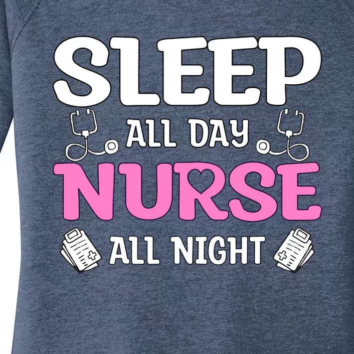 Sleep All Day Nurse All Night Night Shift Nurses Funny Gift Women's Perfect Tri Tunic Long Sleeve Shirt