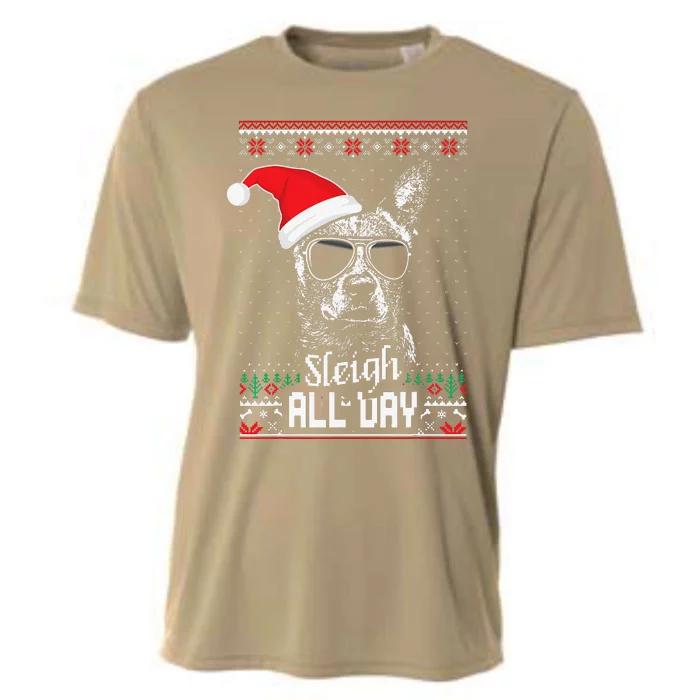 Sleigh All Day Funny Australian Cattle Dog Christmas Cooling Performance Crew T-Shirt