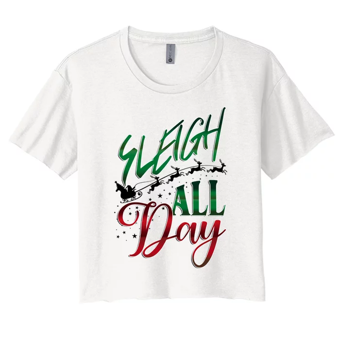 Sleigh All Day Ugly Christmas Women's Crop Top Tee