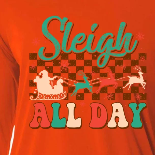 Sleigh All Day Santa Claus Merry Christmas Groovy Retro Gift Cooling Performance Long Sleeve Crew