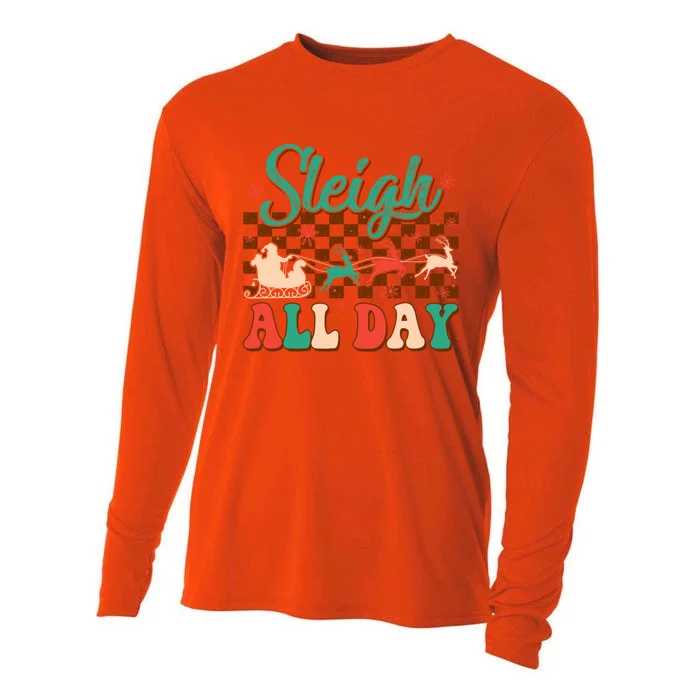 Sleigh All Day Santa Claus Merry Christmas Groovy Retro Gift Cooling Performance Long Sleeve Crew