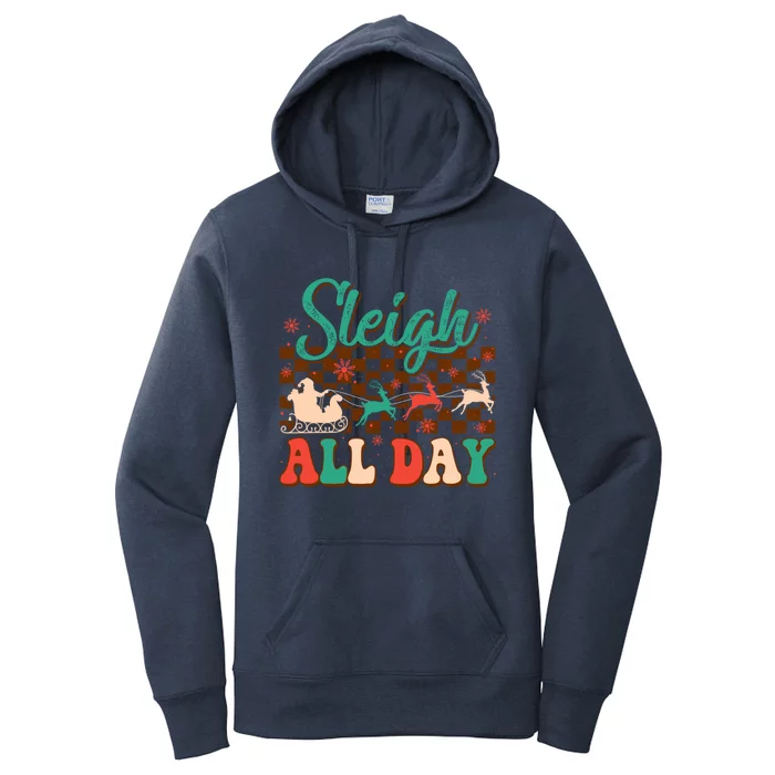 Sleigh All Day Santa Claus Merry Christmas Groovy Retro Gift Women's Pullover Hoodie