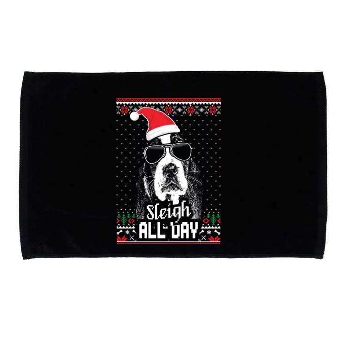 Sleigh All Day Funny Basset Hound Christmas Gift Microfiber Hand Towel