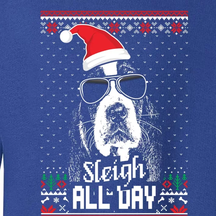 Sleigh All Day Funny Basset Hound Christmas Gift Toddler Sweatshirt