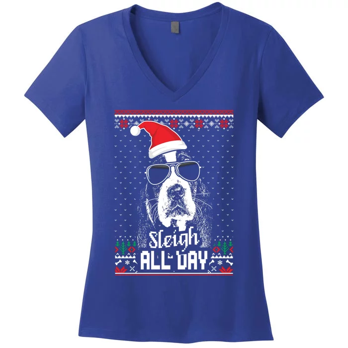 Sleigh All Day Funny Basset Hound Christmas Gift Women's V-Neck T-Shirt