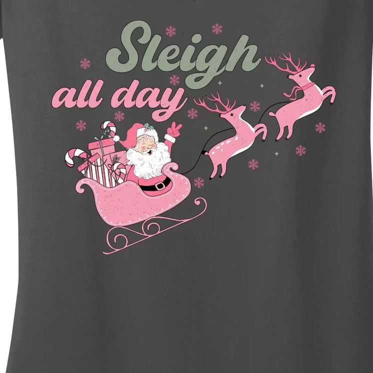 Sleigh All Day Cute Santa Christmas Holiday Women's V-Neck T-Shirt