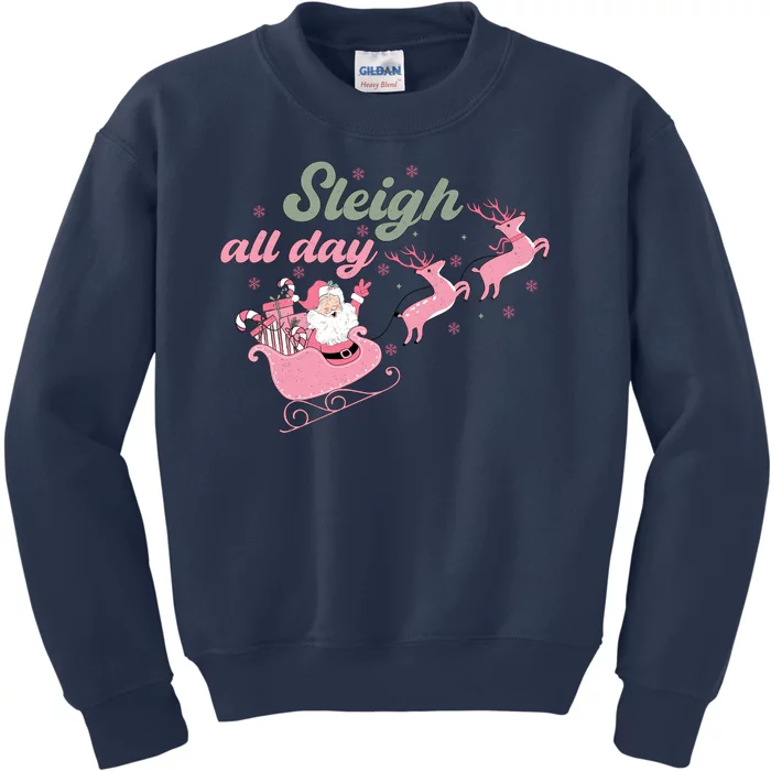 Sleigh All Day Cute Santa Christmas Holiday Kids Sweatshirt