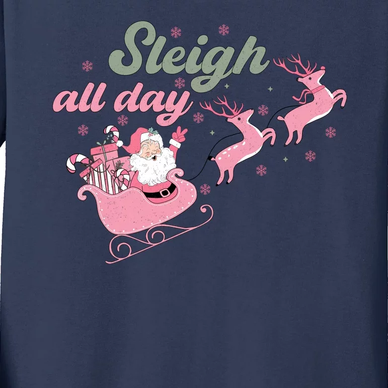 Sleigh All Day Cute Santa Christmas Holiday Kids Long Sleeve Shirt