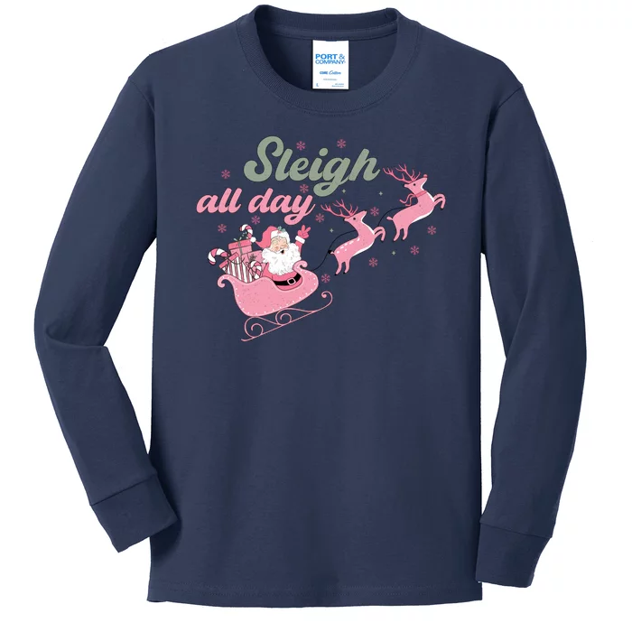 Sleigh All Day Cute Santa Christmas Holiday Kids Long Sleeve Shirt