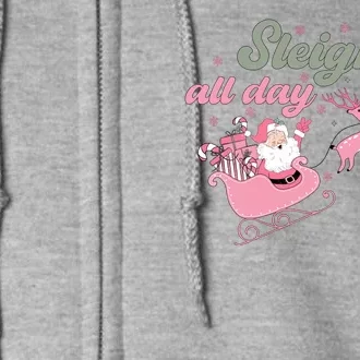 Sleigh All Day Cute Santa Christmas Holiday Full Zip Hoodie