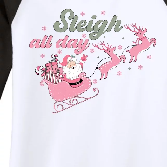 Sleigh All Day Cute Santa Christmas Holiday Women's Tri-Blend 3/4-Sleeve Raglan Shirt