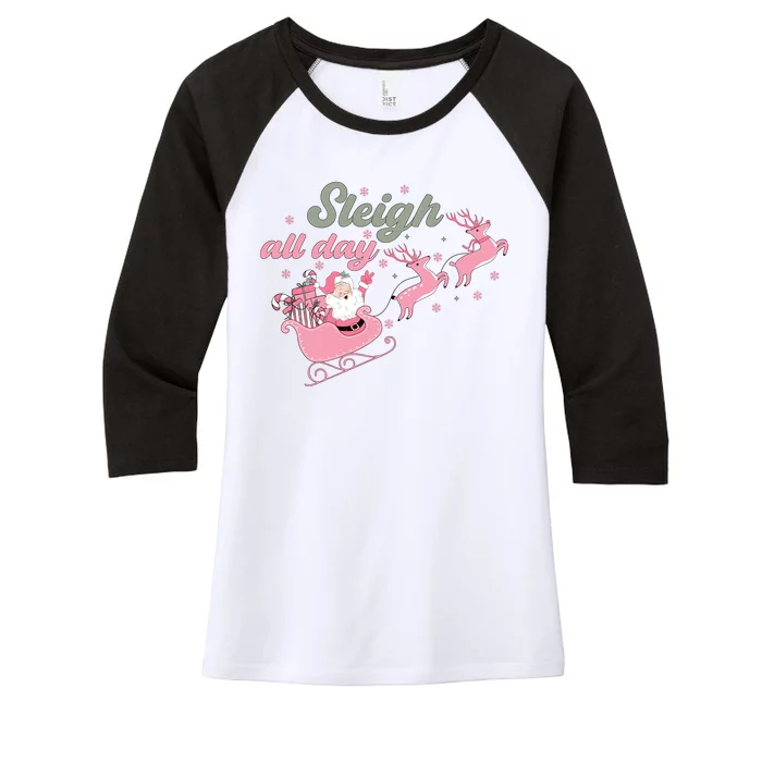 Sleigh All Day Cute Santa Christmas Holiday Women's Tri-Blend 3/4-Sleeve Raglan Shirt