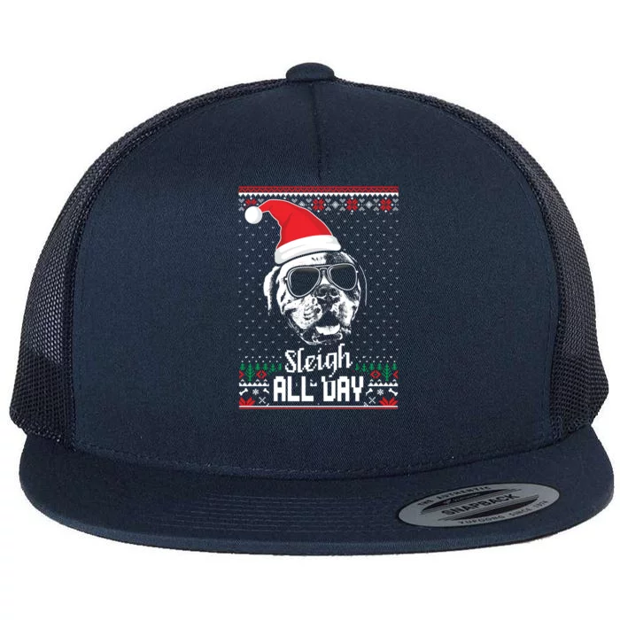 Sleigh All Day Funny American Bulldog Christmas Great Gift Flat Bill Trucker Hat