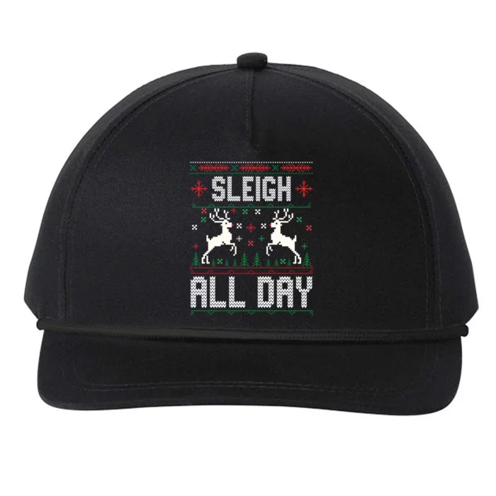 Sleigh All Day Ugly Christmas Sweater Reindeer Holiday Gift Snapback Five-Panel Rope Hat