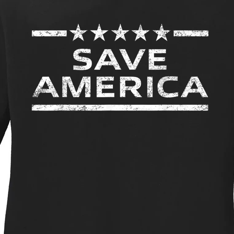 Save America Distressed | USA Patriot Conservative American Ladies Long Sleeve Shirt